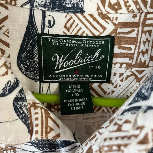 Woolrich 90's Men's Fishing Bass Graphic Button Short Sleeve Shirt Size Lg - Picture 2 of 4